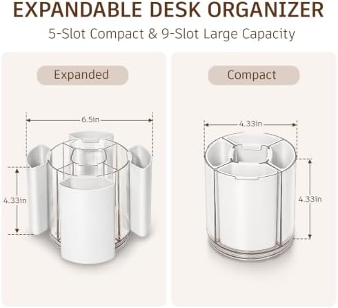360° Rotating Pen Holder for Desk Adjustable Pencil Organizer, Gray-White - Image 3