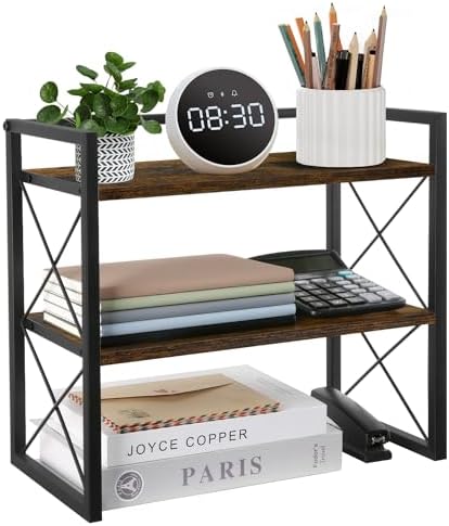 Desktop Shelf Organizer, 2 Tier Office Shelves, Wood Desk Organizer Storage Rack and Freestanding Display Shelf for Office, Dormitory, Home by YINMIT