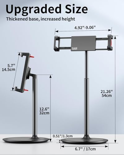 SAIJI iPad Stand for Desk - Height Adjustable & Weighted Base Phone Holder - Image 6