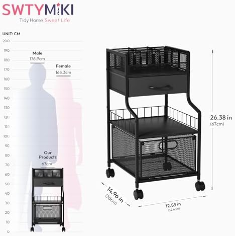 Under Desk Storage Cart- Art Storage Cart with Drawers & DIY Divider - Office Cart Organizer Under Desk Shelf, Craft Rolling Cart for Office, Craft Room & Studio Black - Image 3