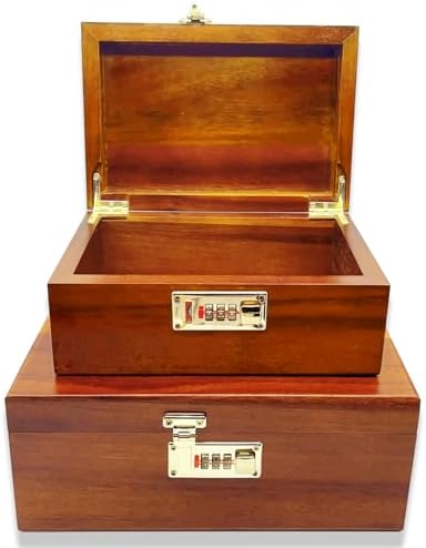 WELITTCON 2pcs Wooden Box Decorative Acacia Wooden Storage Box with Combination Lock with Hinged Lid Keepsake Chest Stash Box Decorative Lockable Chest for Keepsakes, Memory Boxes Wood Gift Box by WELITTCON