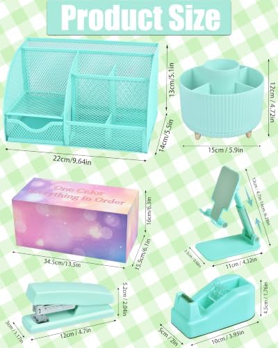 Green and Blue Desk Accessories 21-Piece Office Supplies Gift Set - Image 5