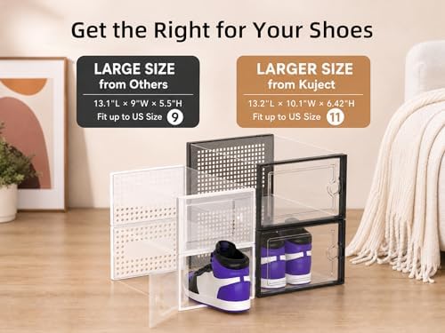 Kuject X-Large Shoe Storage Boxes 12 Pack, Clear Stackable Shoe Organizer - Image 3