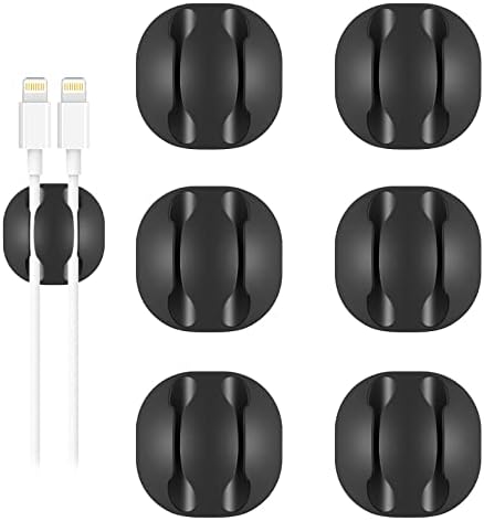 6pcs Black Double Cable Clips for Organizing Desk Phone Charger by Shintop