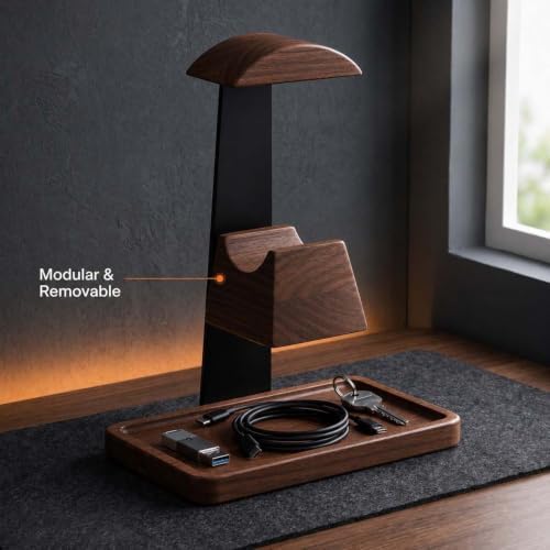 Walnut Gaming Headphone and Controller Stand with 800 x 300 mm Mouse Pad - Image 6