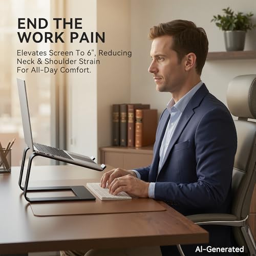 SOUNDANCE Laptop Stand, Aluminum Ergonomic Desk Riser, 10-15.6",Black - Image 3