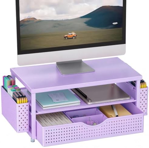 Monitor Stand with Drawer and 2 Pen Holders (Matte Purple) by gianotter