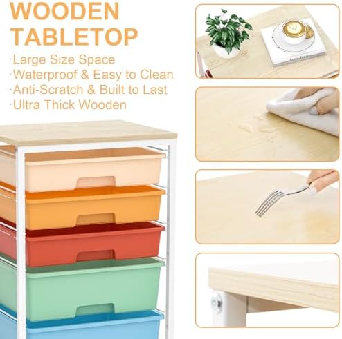 Utility Cart with Drawers,5 Drawers Storage Cart,Macaron - Image 5