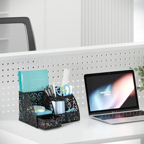 EasyPAG Desk Organizer and Pen Holder for Desk, Mesh Office Supplies Storage Caddy with Drawer for Small Space, Desktop Organizer for Home Office, Black - Image 6