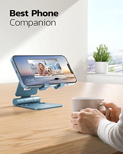 Nulaxy Full Aluminum Dual Folding Cell Phone Stand for Desk, Blue - Image 6