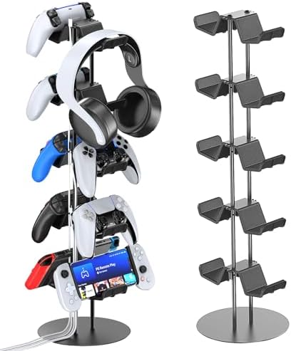 Kytok Gamer Gifts, Headset Stand 5 Tiers with Cable Organizer, Controller Stand Compatible with PS5/Xbox/Nintendo Switch/PS Portal/PS4, Headset Holder & Controller Holder for 10 Packs Controller by Kytok