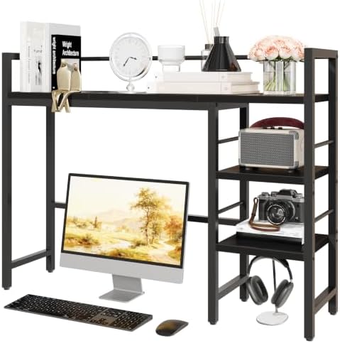 Desk Shelf, 38.6 Inch Wood Desk Organizer Shelf for Computer Monitor, Desk Hutch Storage, Desktop Shelf for Top of Desk, 3 Tier Desktop Bookshelf for Home Office Dorm, Black by HAVENLYYOUTH