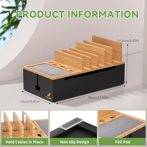 Cord Organizer Box with 6 Wire Cables-Natural + Black - Image 6