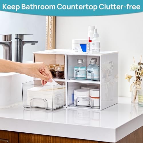 Vtopmart 4 Pack Small Stackable Storage Drawers, White - Image 4