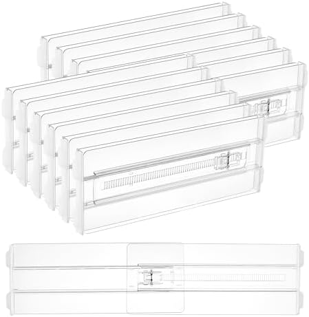 Vtopmart 12 Pack Drawer Dividers for Clothes, 4" High 10.2"-16.5" Adjustable Expandable Dresser Drawer Organizer, Clear Plastic Separators for Dresser, Baby Clothing, Underwear, Cosmetic, Toiletries by Vtopmart