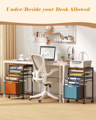 Compact 5-Tier Rolling File Cart, Under Desk Metal Filing Cabinet - Image 6