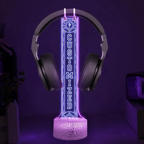 Personalized Light up Headphone Stand for Desk, Custom LED Headphone Stand with Name, Gaming Headset Holder RGB with 16 Color Lights for Game Room Decor, Cool Gamer Gifts for Men Boyfriend - Image 2
