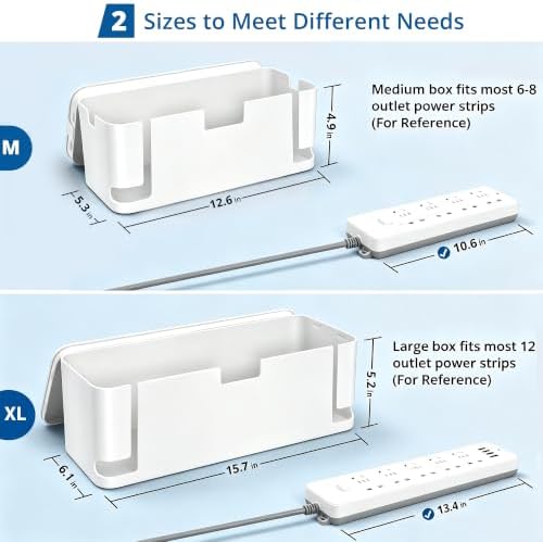 ZhiYo 2 Pack Cable Management Box, Medium & XL, Power Strip Organizer White - Image 2