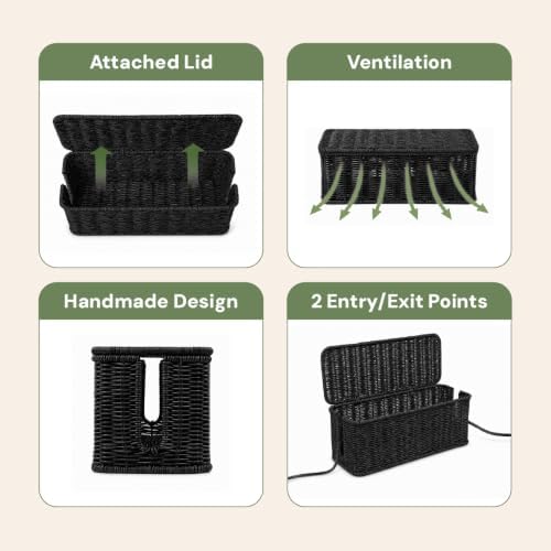Cable Management Box, Handmade Rattan Cord Organizer for Power Strip - Image 6