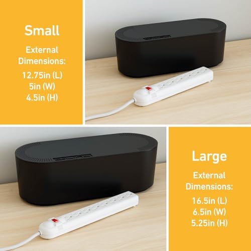 D-Line Cable Management Box, Power Strip Cover, Floor Outlet Hider, Desk Cord Organizer, Hide Extension Leads, 12.75" (L) x 5" (W) x 4.5" (H), for use with Power Strips up to 10.5in (L) - Small, Black - Image 4