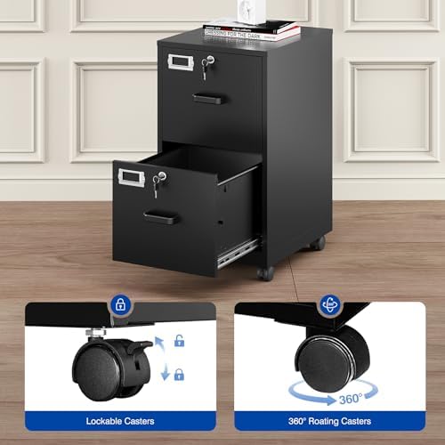 2 Drawers File Cabinet with Lock Metal Vertical File Cabient with Wheels Mobile File Cabinet for Office Home Legal/Letter/a4 Size Require Assembly - Image 6