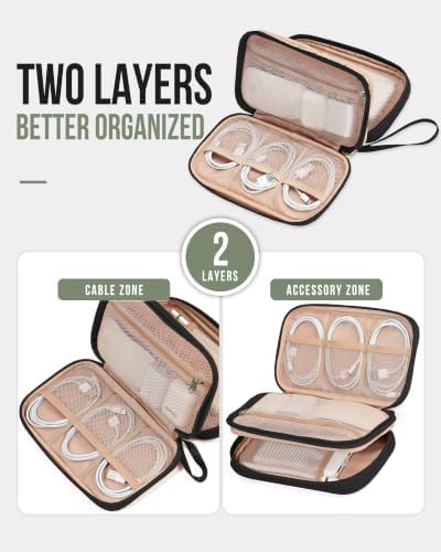 NISHEL Travel Cord Organizer Case, Double Layers Tech Electronic Bag, Essentials for Charger, Cable, Phone, Flash drive, Medium, Black - Image 2