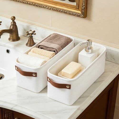Small Fabric Storage Baskets, 4 Pack Narrow Storage Bins, 15x6x5in - Image 4