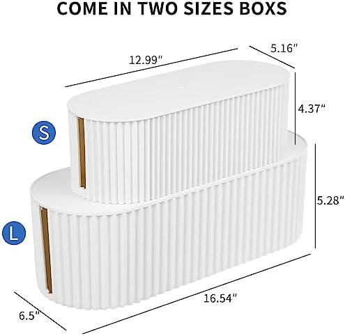 2 Pack Cable Management Box, Cord Organizer, White, Small+Large - Image 2