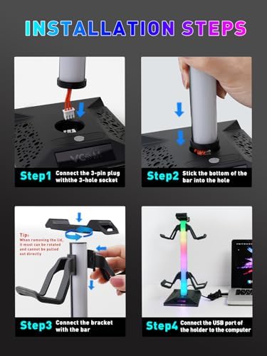 VCOM RGB Gaming Headphones Stand with 2 USB and 1 Type-C Ports, Headset Stand with 10 Light Modes and Non-Slip Rubber,Suitable for All Earphone Accessories, Best Gift for Desk Gamers - Image 5