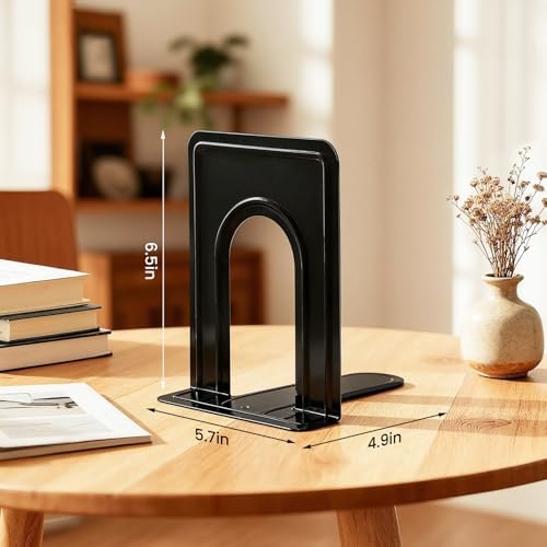 3 Pairs Book Ends, Heavy Duty Bookends for Shelves, Black - Image 2