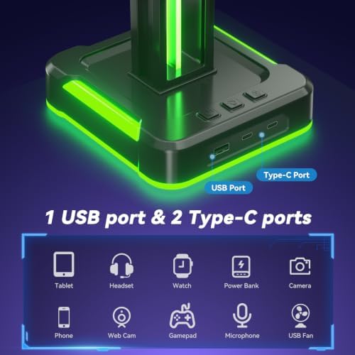 KDD RGB Gaming Headphone and Controller Stand with 2 Type-C and 1 USB Ports - Image 3