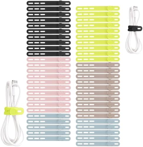 50 Pcs Silicone Cable Ties, Cable Ties Reusable, High Elasticity Cord Wraps for Electrical Cords, Cord Organizer for Earphone, Phone Charger(Colorful) by Oligei