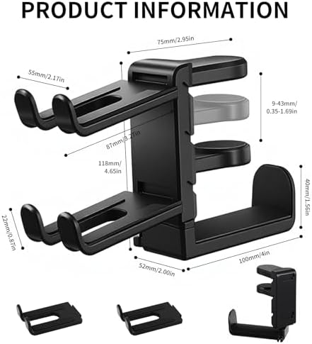 Premium Headset Stand & Gaming Headphone & Controller Holder - 360° Adjustable Under Desk Hook with Cable Management, Black - Perfect Desk & PC Accessories - Image 4