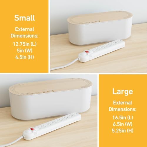 D-Line Cable Management Box, Power Strip Holder, Floor Outlet Hiders, Desk Cord Organizer, Cover TV Wires, Wire Storage, Extension Hider, Office Concealer for Cords - Small, Wood-Effect Lid - Image 4