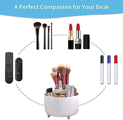 Marbrasse Desk Organizer, 360-Degree Rotating Pen Holder, Desk Organizers and Accessories with 5 Compartments Pencil Holder, Art Supply Storage Box Caddy for Office, Home（White） - Image 6