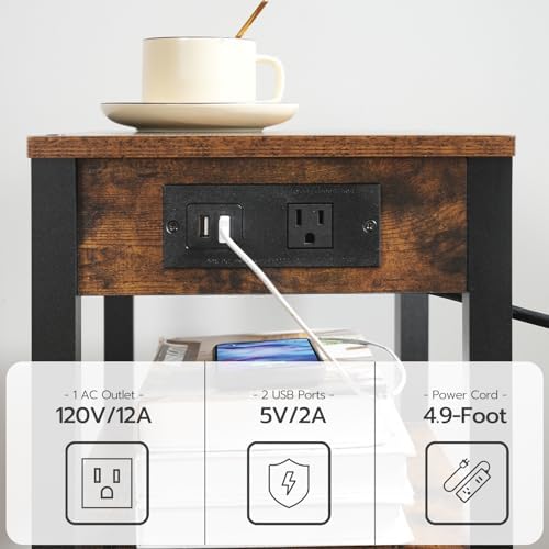 HOOBRO 3-Tier Printer Stand with Charging Station, Under Desk Printer Table, Printer Cart with Storage Shelves, Shelf for Small Spaces, for Home Office, Rustic Brown and Black BF63UPS01 - Image 3