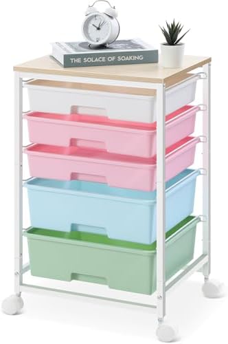 Utility Cart with 5 Drawers with Wooden Top, Rainbow by SYKIARIOL