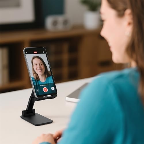 Cell Phone Stand, Adjustable Angle and Height Cell Phone Holder for Desk, Foldable and Portable, Anti-Slip Silicone Pad, Compatible with All Mobile Phones and 4-8 Inch Devices, Black - Image 3
