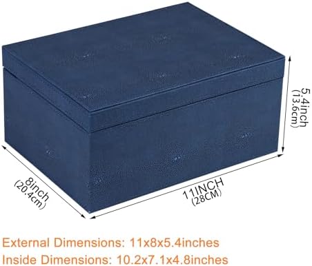 HofferRuffer Faux Leather Decorative Box, Large Wooden Structure Keepsake Box Accessory Organizer Jewelry Organizer with Hinged Lid, Storage Container for Home or Office (NavyBlue Shagreen) - Image 2