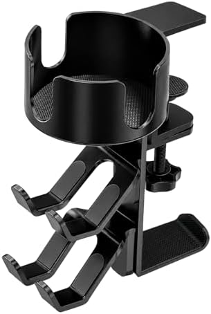 3-in-1 Desk Cup Holder, Clamp-on Drink Holder with Headphone Hanger and Dual Controller Stands, 360° Rotating Desk Organizer for Gaming Office Table by Unknown