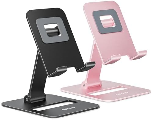 Nulaxy 2 Pcs Aluminum Dual Folding Cell Phone Stand for Desk Black&Rosegold by Nulaxy