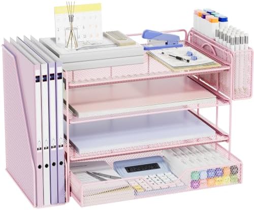 4-Tier Desk File Organizer with Drawer & Pen Holder (Pink) by Illuminatinglifewiththewarmthandloveoflight