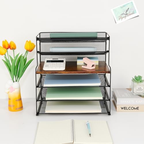 Desk Organizer, 6-Tier Paper Organizer Letter Tray, Brown Wood - Image 6