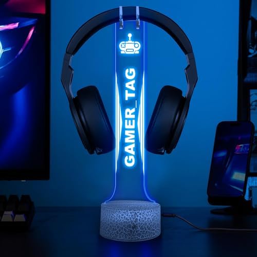 Custom LED Headphone Stand with Name Design, Gifts for Men Boyfriend, Custom Gamertag Light Sign Headset Holder, Custom Headset Stand with 16 Color Lights, Gamer LED Sign, Gift for Gamers - Image 2