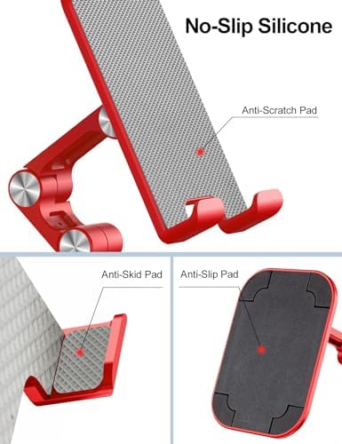 Phone Stand for Desk, Foldable Cell Phone Stand Holder, Red - Image 3