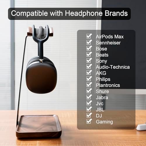 GEVO Headphone Stand, Walnut Wood Headset Stand with Controller Holder - Image 5