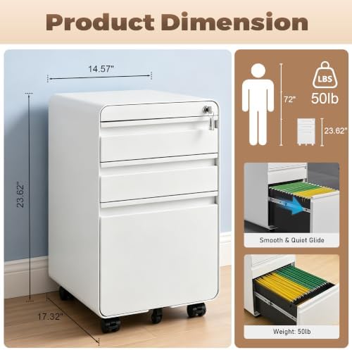 Lockable 3 Drawer File Cabinets for Home Office - Image 3