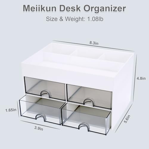 Desk Organizer, Office Organizer with Drawer, Desk Accessories & Workspace Organizers, Pen Holder Office Supplies for Desk (4 Drawers+4 Compartments, White) - Image 2