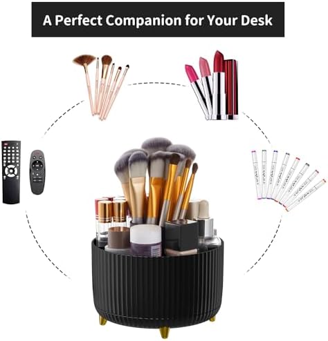Marbrasse Desk Organizer, 360-Degree Rotating Pen Holder, Desk Organizers and Accessories with 5 Compartments Pencil Holder, Art Supply Storage Box Caddy for Office, Home (Black) - Image 6