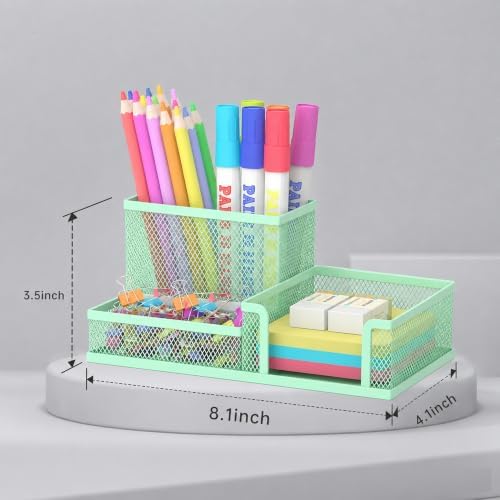 Pen Holder Desk Organizer, Office Supplies Pencil Holder with 3 Compartments, Desk Accessories and Workspace Organizers for Home School Classroom, Green - Image 3